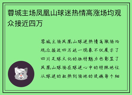 蓉城主场凤凰山球迷热情高涨场均观众接近四万 蓉城主场凤凰山球迷热情高涨场均观众接近四万